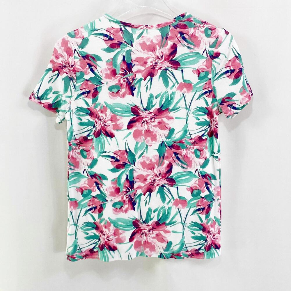 WHITE STAG White Water Color Floral Cotton Short Sleeve Top - Picture 7 of 9